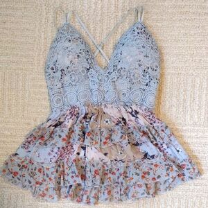 Soho Blue Floral Lace Camisole